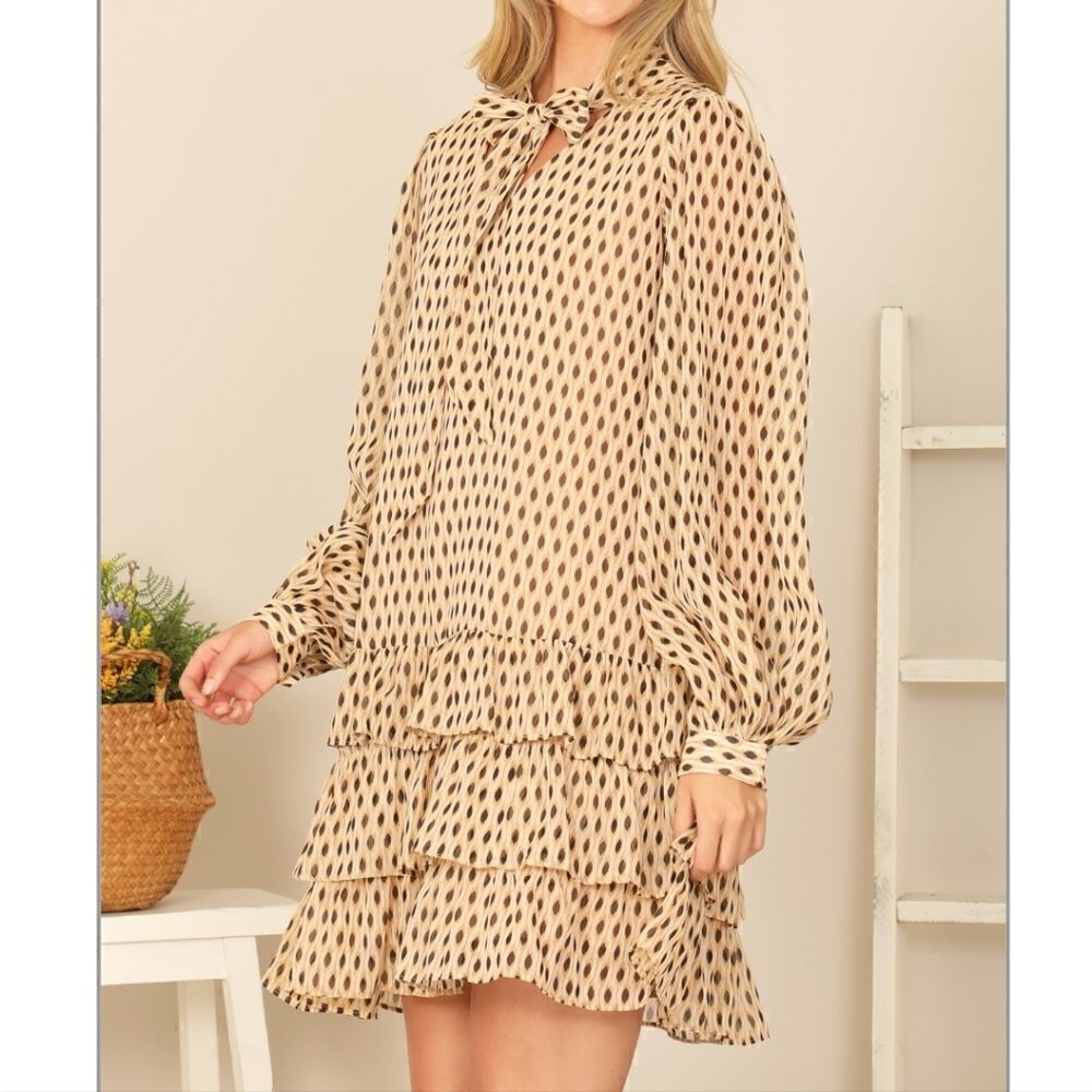 Chiffon Ruffled Dotted Mini Neutral Tan Gold - Picture 11 of 13